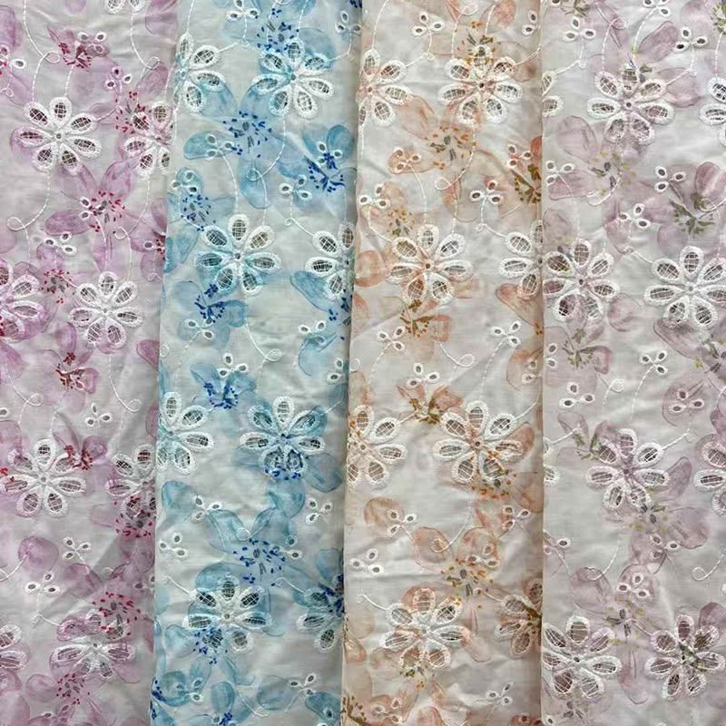 Printed floral embroidery fabric