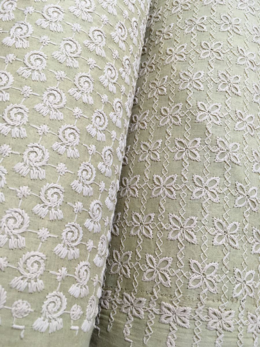 Sage green embroidery fabric