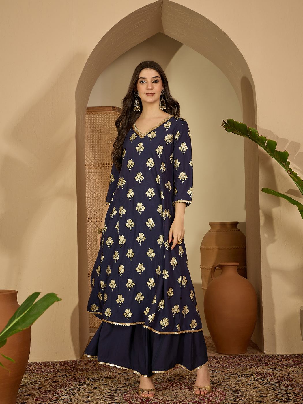 Navy floral sharara