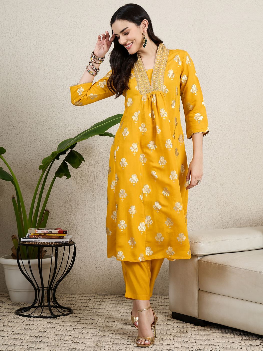 Yellow floral kurta